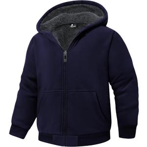JACKETOWN Boys Zip Up Hoodie Kids Fleece Jacket Unisex Sherpa Lined Hooded Sweatshirts Girls Casual Outerwear 6-15 Years (12-13 Years, Navy Blue)
