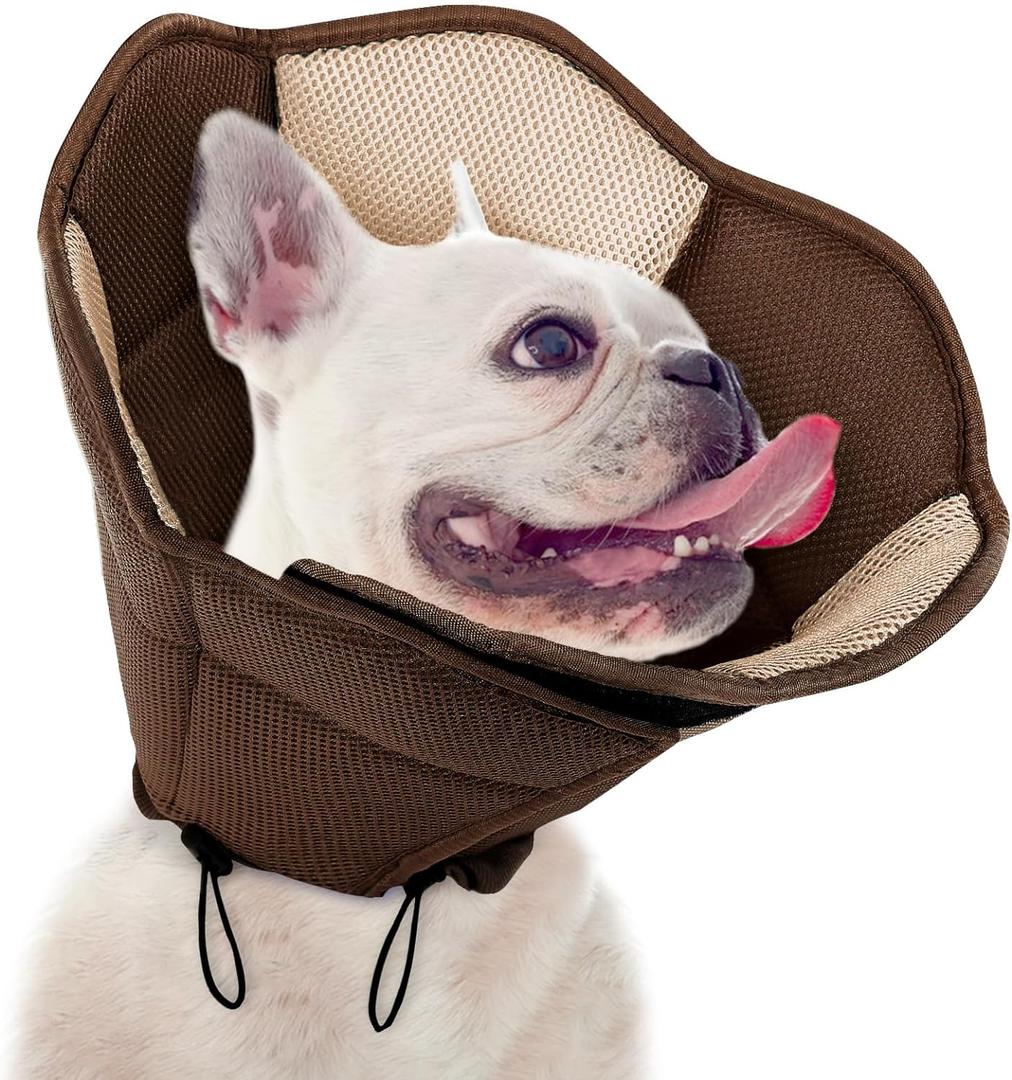 SUNFURA Dog Cone - Soft Cone for Dogs to Stop Licking, Pet E-Collar Alternative After Surgery, Adjustable Pet Recovery Collar for Wound Healing, Brown Medium