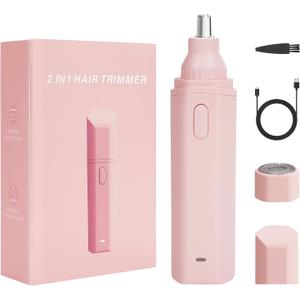 2-in-1 Nose Hair Trimmer for Women and Men, USB Rechargeable Remover, Painless Facial Hair Removal, Professional Eyebrow Razor, Body Shaver, Ear Trimmer, Portable Epilator, Dual Edge Blades, Pink