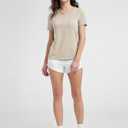 ODODOS Women's Short Sleeve T-Shirts with Pocket - Ultra Soft Relaxed Tee Casual Lounge Yoga Tops, Beige, Medium (M)