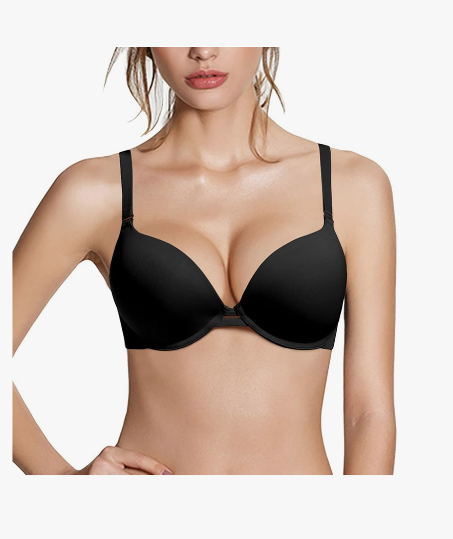 Push Up Thick Padded Plunge Underwire T Shirt Lace Bra Lift Support for Women Add One Cup Size 36B