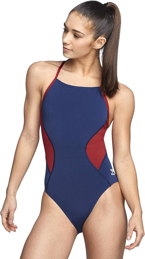 Speedo Women's Swimsuit One Piece Endurance+ Cross Back (30, Spark Navy/Red)