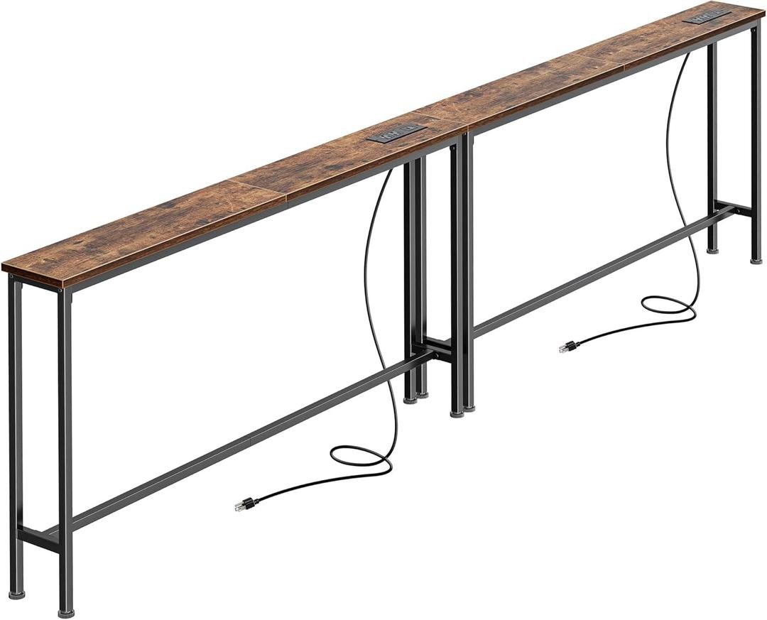 SUPERJARE 94.5 inch Narrow Behind Couch Table with Charging Stations, 5.9''D x 94.5''W x 29.7''H