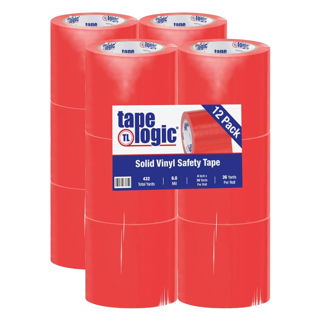 Aviditi Tape Logic Multipurpose Solid Vinyl Safety Tape, (Bulk Pack of 12) 4 Inch x 36 Yards, Red, Heavy-Duty 6 Mil Thick - Moisture/Grease Resistant, Floor Marking and Social Distancing (T9436R)