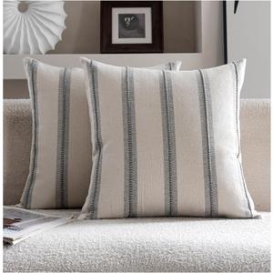 Cethom Boho Throw Pillow Covers 18x18 Set of 2, Grey Striped Decorative Pillow Cases for Couch Chair Bed, Textured Farmhouse Modern Accent Cushion Covers for Living Room Bedroom Sofa Home Decor