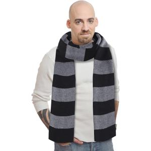Scarf for Men, Black and Gray Striped Mens Scarf Winter Halloween Costume Accessories for Men