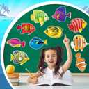 Nezyo 200 Pcs Tropical Fish Cutouts Sea Life Cut Outs Ocean Animal Accents Fish Cut-Outs Paper Colorful Under the Sea Party Classroom Bulletin Board Decorations with 400 Glue Points