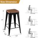 Bar Stools Set of 4 Metal Bar Stool Counter Height Bar Stools Black, Modern 24" Bar Chairs Without Back,Wooden Seat Bar Stool Counter Height