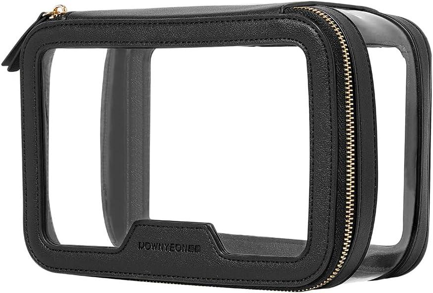 ROWNYEON Clear Makeup Case Toiletry Bag Multipurpose Travel Makeup Train Case Portable Cosmetic Organizer Transparent Storage Bag (Black)