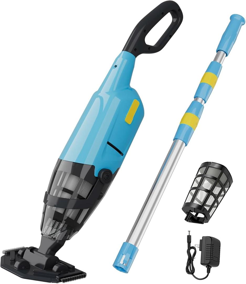Cordless Pool Vacuum, Rechargeable Handheld Pool Vacuum Cleaner for Above Ground Pools, Fast Charging, Long Runtime, Ideal for Sand and Debris (Blue)