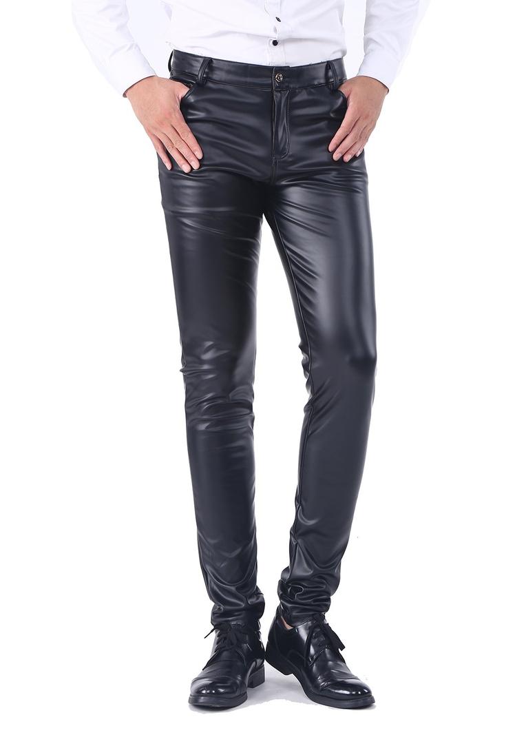 Idopy Men`s Business Slim Fit Five Pockets Faux Leather Pants Jeans 32