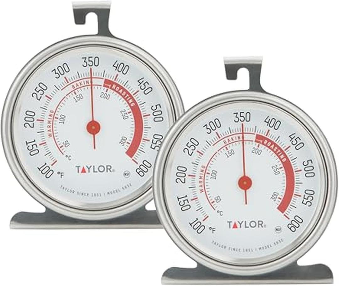 Taylor 5932 Large Dial Oven Thermometer 2 Pack, 3.25 Inch Stainless Steel Kitchen Cooking Thermometer for Oven, BBQ, Grill, Roasting, High Heat Resistance, Silver