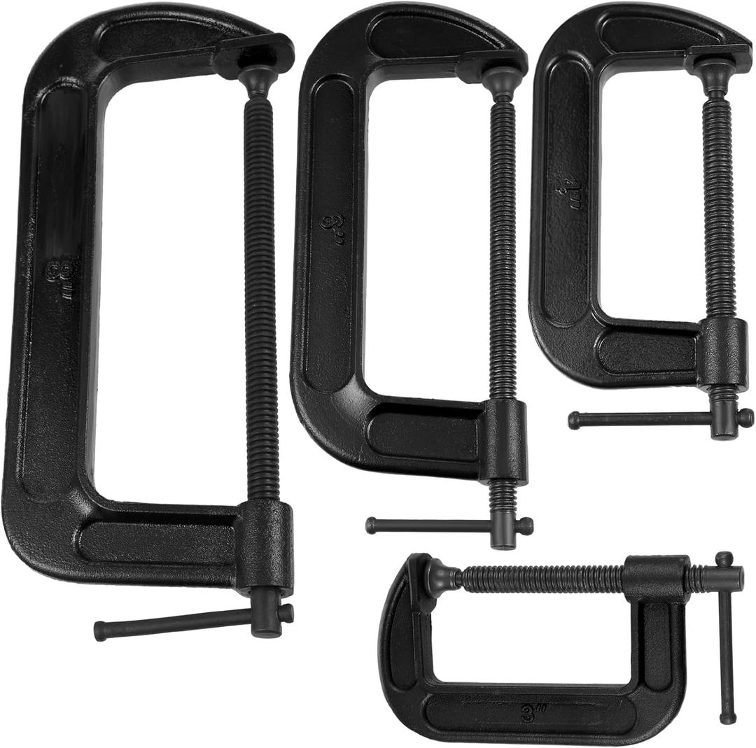 WILLBOND 4 Pcs C Clamps Set 3'' 4'' 6'' 8'' Small Steel Versatile Heavy Duty Welding Clamps Set Jaw Opening Sliding T Bar Handle for DIY Carpentry Caliper Woodworking Welding Building(Black)