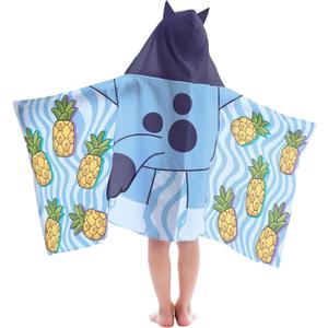 Jay Franco Bluey Hooded Bath and Beach Towel Wrap - Soft Absorbent 100% Cotton Terry, 22" x 51" Kids Pool Swim Poncho, Machine Washable (Officially Licensed Product), Vibrant Blue