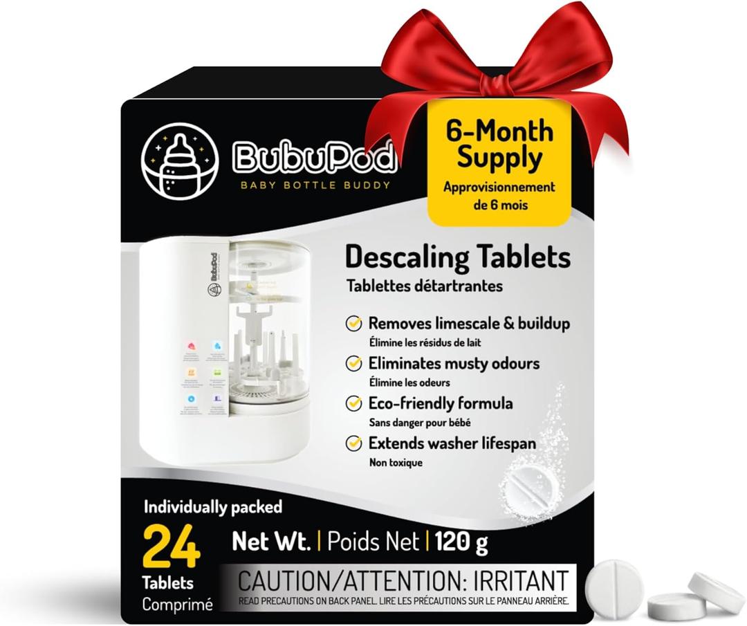 Descaling Tablets- 24 count- For Baby Bottle Washers- Removes Scale and Mineral build-up - Compatible with Baby Brezza, Momcozy, Grownsy, Papablic Washer-6 month supply