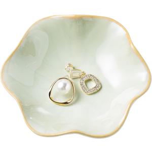Jewelry Dish Tray, Ring Dish, Ceramic Trinket Tray, Key Bowl, Decorative Plate, for Friends Sisters Daughter Mother(Light Green)