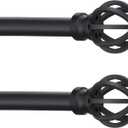 Black Curtain Rods for Windows 28 to 48 Inch, 2 Pack 5/8" Diameter Heavy Duty Metal Adjustable Small Drapery Rod With Bracket