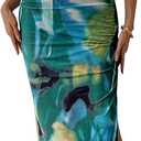 PRETTYGARDEN Women's Summer Wedding Guest Dress Strapless Tube Top Maxi Bodycon Long Floral Mesh Beach Vacation Party Dresses (Print Green) Small