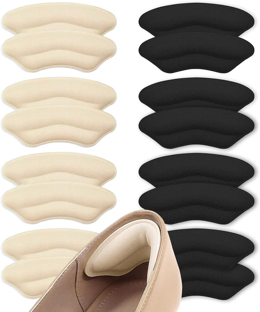 8 Pairs Heel Pads for Shoes Heel Grips Liner, Soft Heel Cushion Pads Heel Inserts for Shoes Too Big Women Men, Anti-Slip Fillers Heel Protectors for Blisters, Friction & Heel Pain, Beige and Black