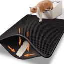 Cat Litter Mat Litter Box Mat, EVA Honeycomb Double Layer Design, Urine & Waterproof, Scatter Control Kitty Litter Mat, Less Waste, Easier To Clean, Washable, Black