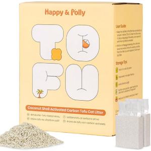 Happy & Polly Tofu Cat Litter Fast Clumping, Flushable, Ultra Absorbent, Low Tracking, 100% Natural Raw Materials with Coconut Charcoal 11 LB(5.5LB*2 Bags)