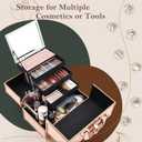 FRENESSA Makeup Case 11.8 Inch Makeup Organizer Case Large Cosmetic Box with Mirror Portable 3 Trays Travel Storage Box for Make Up Nail Tech Kits Cosmetology Case 3D Rose Gold Floral