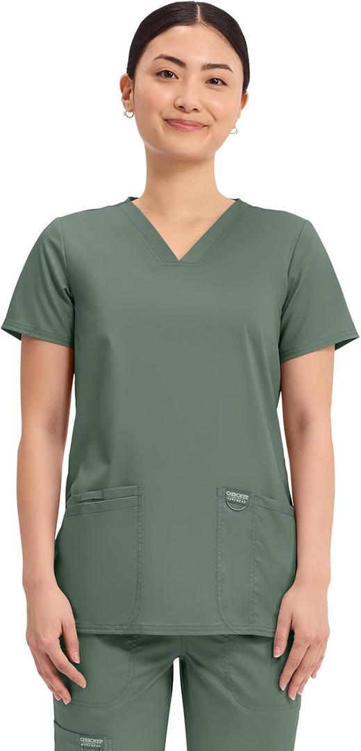 Cherokee Medical Women's Scrub Top V-Neck Modern Classic Fit with 3 Pockets, Ultra Soft and 2-Way Stretch Fabric - WW620, S, Olive S