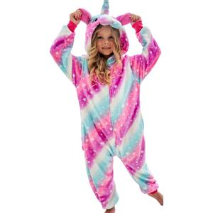 Girls Unicorn Onesie Hooded Animal Costume for Girls (7-8 Years, Oblique Stripe Starry Pink)