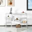 47 Inch Metal Console Table with 8 Storage Shelves,Extra Long Entryway Table,Narrow Sofa Table,Hallway Table for Entrances to Corridor,Foyer,Living Room (White, 47.2411.8131.5in)