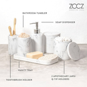 ZCCZ - Bathroom Accessories Set 6 Pcs - White Marble Design Toothbrush Holder, Lotion Soap Dispenser, 2 Qtip Holder Dispenser, Vanity Tray, Bathroom Tumbler - Decorative Countertop Vanity Organizer