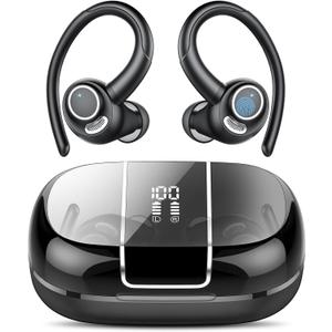 Wireless Earbuds Bluetooth 5.3 Headphones Sports, 48H Earphone with ENC Mic, Stereo Deep Bass Bluetooth Earbuds with Secure Earhooks, LED Display, IPX7 Waterproof Over Ear Buds for Running/Gym/Workout