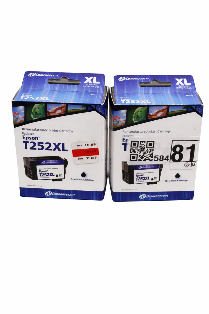 REMANUFACTURED INKJET CARTRIDGES, Epson T252XL, BLACK INK ONLY, Two Packs