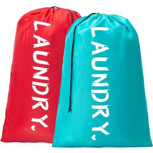 2 Pack 28" x 40"Travel Laundry Bag, Machine Washable Dirty Clothes Organizer with Drawstring,Large Enough to Hold 4 Loads of Laundry, Easy Fit a Laundry Hamper or Basket Travel Essentials