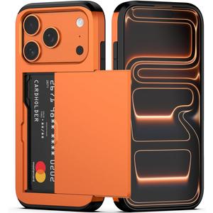 Nvollnoe Compatible with iPhone 17 Pro Case with Card Holder Dual Layer Heavy Duty Protective Shockproof Hidden Card Slot Slim Wallet Phone Case for Women&Men 6.3 inch(Orange)