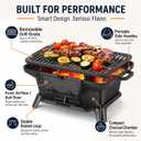 Hibachi Grill Outdoor, Portable Mini Charcoal Grill, Pre-Seasoned Cast Iron, Small Japanese Yakitori Tabletop Skillet Grill Stove for Outdoor Camping