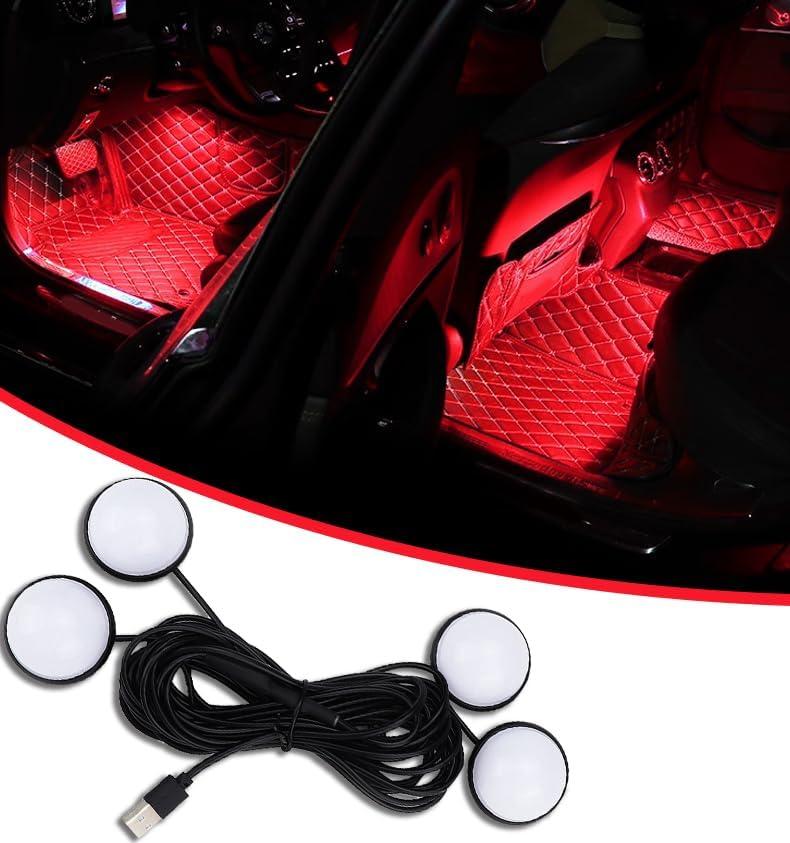 Car Interior LED Lights,Car Accessories, Automotive Ambient Neon Light Kit with USB Port, Gifts for Men and Women, 4 in 1 Decoration Lights for Car, Garden, Home, Party (Red)
