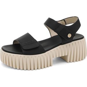 UBFEN Womens Platform Sandals Comfortable Arch Support for Summer Dressy Casual Lightweight Chunky Heel 2 Adjustable Straps A Black US Size 9