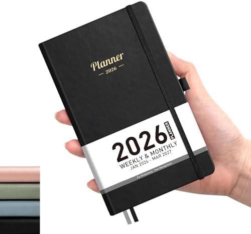 AHGXG Small Pocket Planner 2026-2027, Weekly and Monthly Calendar Planner, 15 Months, JAN 2026 - MAR 2027, Mini Size, Hardcover, Inside Pocket, For Women Men School Home Office Supplies, 3.9''X 6.7'' - Black
