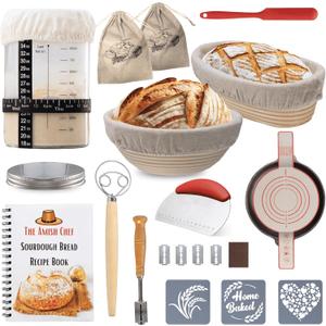 Complete Sourdough Bread Starter Kit, Glass Sourdough Starter Jar Kit & Tons of Sourdough Bread Baking Supplies - Sourdough Starter Kit Includes Sourdough Jar, Banneton Basket (2x Baskets and Jar) Complete Sourdough Bread Starter Kit, Glass Sourdough Starter Jar Kit & Tons of Sourdough Bread Baking Supplies - Sourdough Starter Kit Includes Sourdough Jar, Banneton Basket (2x Baskets and Jar)