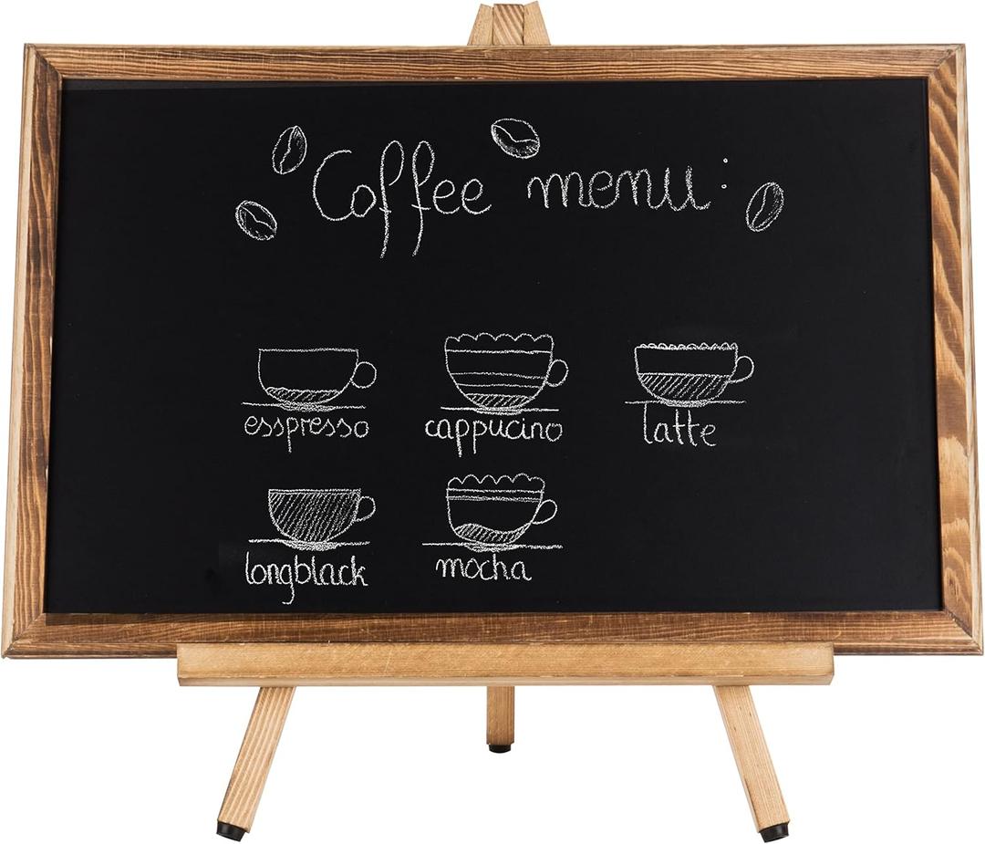 MyGift 18-Inch Burnt Wood Erasble Chalkboard Sign with A-Frame Easel Stand, Tabletop Menu Board, Wedding and Events Chalboard Signage