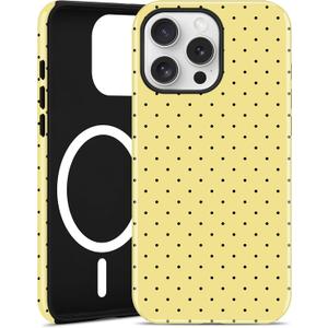 Magnetic Polka Dot Phone Case for iPhone 15 Pro Max, Compatible with MagSafe, Cute Yellow Polka Dots Aesthetic Soft TPU and Hard PC Shockproof Protective Phone Cover for Women Girls-Shiny