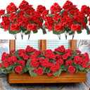 Waipfaru 4Pcs Artificial Flowers for Outdoors，Artificial Geraniums for Outdoors UV Resistant Fake Outdoor Plants，Artificial Silk Flowers for Indoor Garden Porch Window Farmhouse Decor