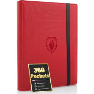 Premium 9 Pocket Card Binder for 360 Cards, Fabmaker PU Cover Trading Card Binder, Sturdy Card Collection Album, Sleek Card Holder Folders for Game Cards & Sports Cards, Red