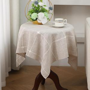 Gernaice Plaid 36x36 Inch Small Square End Tablecloth, Farmhouse Embroidered Fabric Checkered Tablecloths, Dust Proof Wrinkle Free Washable Table Cover for Coffee Table Night Stand Picnic, Brown