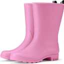 HISEA Women Rubber Boots Wide Calf Rain Boots Matte Surface Waterproof PVC Rubber Rain Boot Mid Height Rain Shoes for Outdoor Gardening Work Walking (7, Pink)