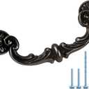 MuDuJia 6-Pack 6" Hole Center Large Drop-Down Bail Dresser Pull Handle Bail Drawer Pull Swing Drawer Pulls Rustic Vintage Style Antique Black Bronze Kitchen Cabinet Hardware 7.3" Total Length (6)