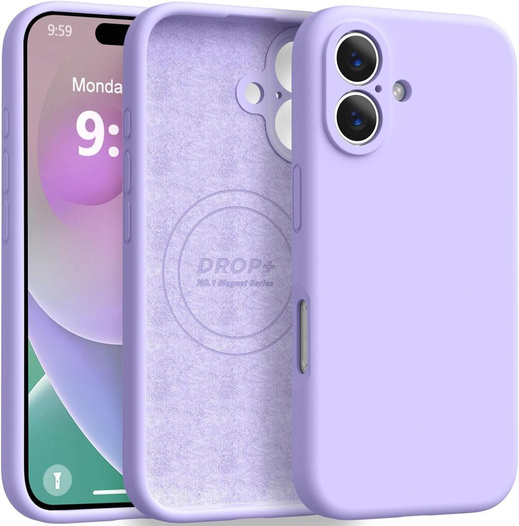 Ktele Magnetic for iPhone 16 Case [Compatible with Magsafe] [Premium Silicone Satin-Smooth Touch] Slim Shockproof Anti-Scratch Microfiber Lining Case, 6.1 inch, Light Purple