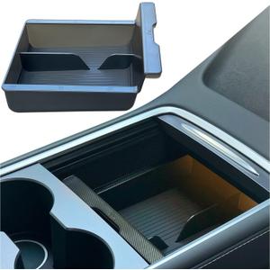 JVMA Center Console Organizer for Tesla Model Y 2024 2023 2022 2021 and Model 3 2021-2023 Accessories with Backlight Transparent Smooth Slide 3 Carbon Edition Upgrade