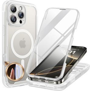 Miracase Magnetic for iPhone 16 Pro Case Full-Body Phone with Built-in Glass Screen Protector, [Compatible with MagSafe] Military Drop Proof 16 Pro Cover Bumper 6.3 inch, Matte Clear
