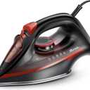 Steam Iron for Clothes, 3-Way Auto Shutoff, Ceramic-Coated Soleplate with Burst Steam, Anti-Drip and Anti-Calc, Self-Cleaning, 1500W Powerful for Home Use Dark Red